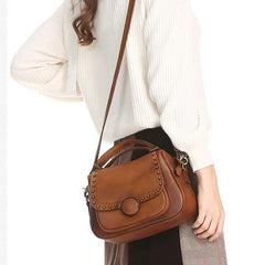 Purple Vintage Womens Leather Rivet Handbag Side Bag Brown Satchel Bag Purse for Ladies