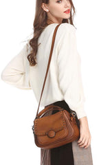 Purple Vintage Womens Leather Rivet Handbag Brown Side Bag Satchel Bag Purse for Ladies