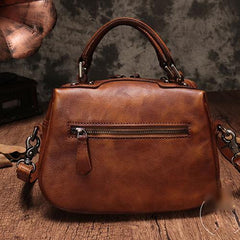 Purple Vintage Womens Leather Rivet Handbag Brown Side Bag Satchel Bag Purse for Ladies