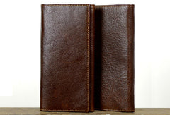 Leather Men long wallet Vintage trifold dark brown Long wallet clutch purse For Men