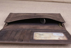 Handmade men leather long wallet Vintage bifold dark brown wallet clutch purse