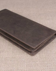 Handmade men leather long wallet Vintage bifold dark brown wallet clutch purse