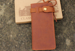 Handmade leather Vintage brown bifold biker chain wallet men long wallet purse