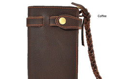 Handmade leather Vintage brown bifold biker chain wallet men long wallet purse - EverHandmade