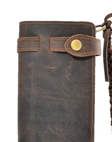 Handmade leather Vintage brown bifold biker chain wallet men long wallet purse - EverHandmade