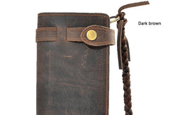 Handmade leather Vintage brown bifold biker chain wallet men long wallet purse - EverHandmade