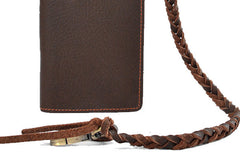 Handmade leather Vintage brown bifold biker chain wallet men long wallet purse - EverHandmade