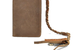 Handmade leather Vintage brown bifold biker chain wallet men long wallet purse - EverHandmade
