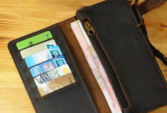 Handmade leather Vintage brown bifold biker chain wallet men long wallet purse - EverHandmade