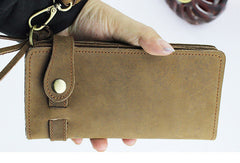 Handmade leather Vintage brown bifold biker chain wallet men long wallet purse