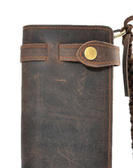 Handmade leather Vintage brown bifold biker chain wallet men long wallet purse - EverHandmade