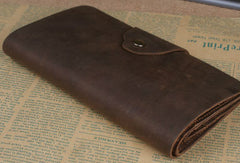 Handmade leather long wallet Vintage bifold brown Long wallet clutch purse For Men - EverHandmade