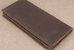 Handmade men leather long wallet Vintage bifold dark brown wallet clutch purse - EverHandmade