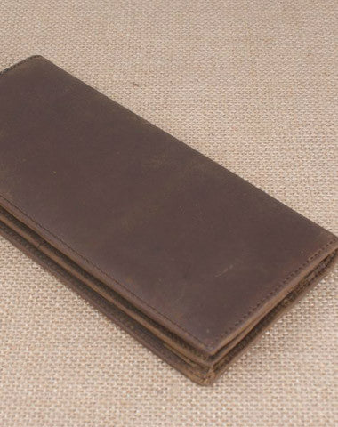 Handmade men leather long wallet Vintage bifold dark brown wallet clutch purse - EverHandmade
