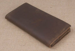 Handmade men leather long wallet Vintage bifold dark brown wallet clutch purse - EverHandmade