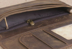 Handmade men leather long wallet Vintage bifold dark brown wallet clutch purse - EverHandmade