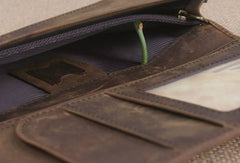 Handmade men leather long wallet Vintage bifold dark brown wallet clutch purse - EverHandmade