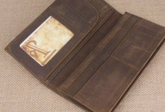 Handmade men leather long wallet Vintage bifold dark brown wallet clutch purse - EverHandmade
