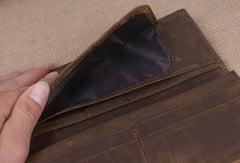 Handmade men leather long wallet Vintage bifold dark brown wallet clutch purse - EverHandmade