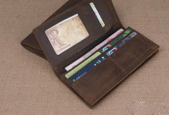 Handmade men leather long wallet Vintage bifold dark brown wallet clutch purse - EverHandmade