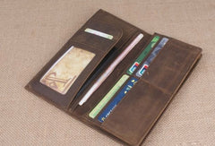 Handmade men leather long wallet Vintage bifold dark brown wallet clutch purse - EverHandmade