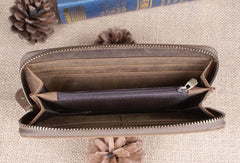 Handmade leather long wallet Vintage bifold brown zip wallet clutch purse For Men