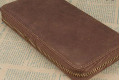Handmade leather long wallet Vintage bifold brown zip wallet clutch purse For Men - EverHandmade