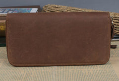 Handmade leather long wallet Vintage bifold brown zip wallet clutch purse For Men - EverHandmade