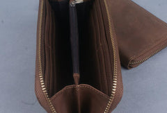 Handmade leather long wallet Vintage bifold brown zip wallet clutch purse For Men - EverHandmade