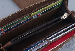 Handmade leather long wallet Vintage bifold brown zip wallet clutch purse For Men - EverHandmade