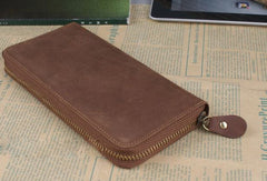 Handmade leather long wallet Vintage bifold brown zip wallet clutch purse For Men - EverHandmade