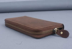 Handmade leather long wallet Vintage bifold brown zip wallet clutch purse For Men - EverHandmade
