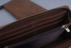 Handmade leather long wallet Vintage bifold brown zip wallet clutch purse For Men - EverHandmade