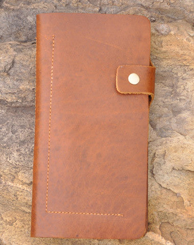 Handmade men leather Vintage brown trifold wallet men long wallet purse clutch