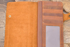 Handmade men leather Vintage brown trifold wallet men long wallet purse clutch - EverHandmade