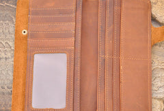 Handmade men leather Vintage brown trifold wallet men long wallet purse clutch - EverHandmade