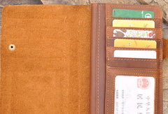 Handmade men leather Vintage brown trifold wallet men long wallet purse clutch - EverHandmade