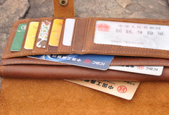 Handmade men leather Vintage brown trifold wallet men long wallet purse clutch - EverHandmade