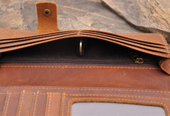Handmade men leather Vintage brown trifold wallet men long wallet purse clutch