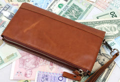 Handmade men leather Vintage brown zip wallet men long wallet purse clutch