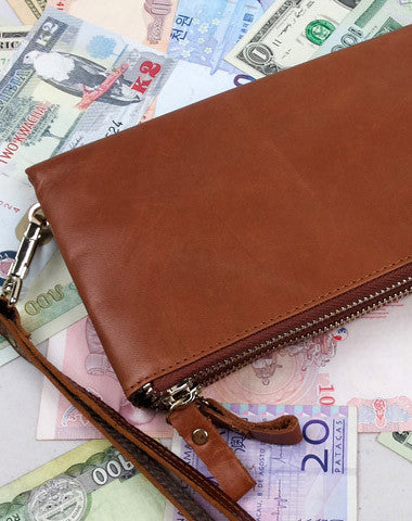 Handmade men leather Vintage brown zip wallet men long wallet purse clutch - EverHandmade