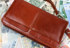 Leather men clutch coffee modern brown zip clutch men long wallet purse clutch