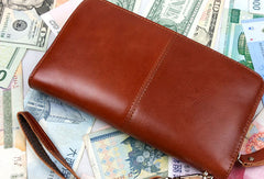 Leather men clutch coffee modern brown zip clutch men long wallet purse clutch