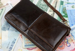 Leather men clutch coffee modern brown zip clutch men long wallet purse clutch
