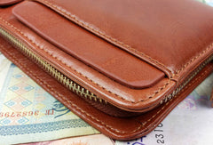 Leather men clutch coffee modern brown zip clutch men long wallet purse clutch