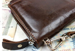 Leather men clutch coffee modern brown zip clutch men long wallet purse clutch