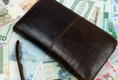 Leather men clutch coffee modern brown zip clutch men long wallet purse clutch