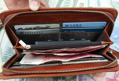 Leather men clutch coffee modern brown zip clutch men long wallet purse clutch