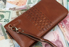 Leather men clutch Vintage brown coffee zip clutch men long wallet purse clutch