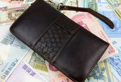 Leather men clutch Vintage brown coffee zip clutch men long wallet purse clutch